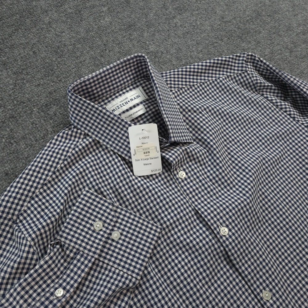 Mizzen Main Shirt Mens XL Blue Gingham Leeward Standard Fit Stretch Dress Office